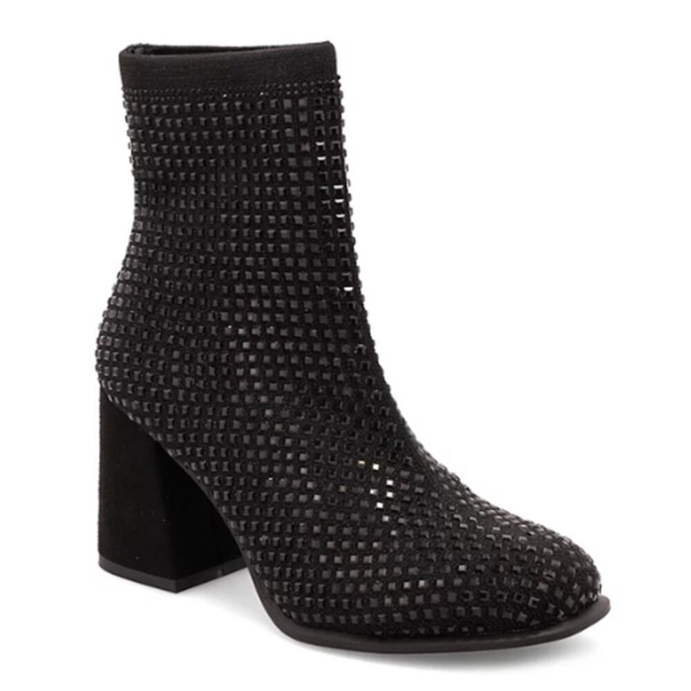 MIA Shoes Piana Block-Heel Rhinestone Knit Booties in Black NEW Size 6.5